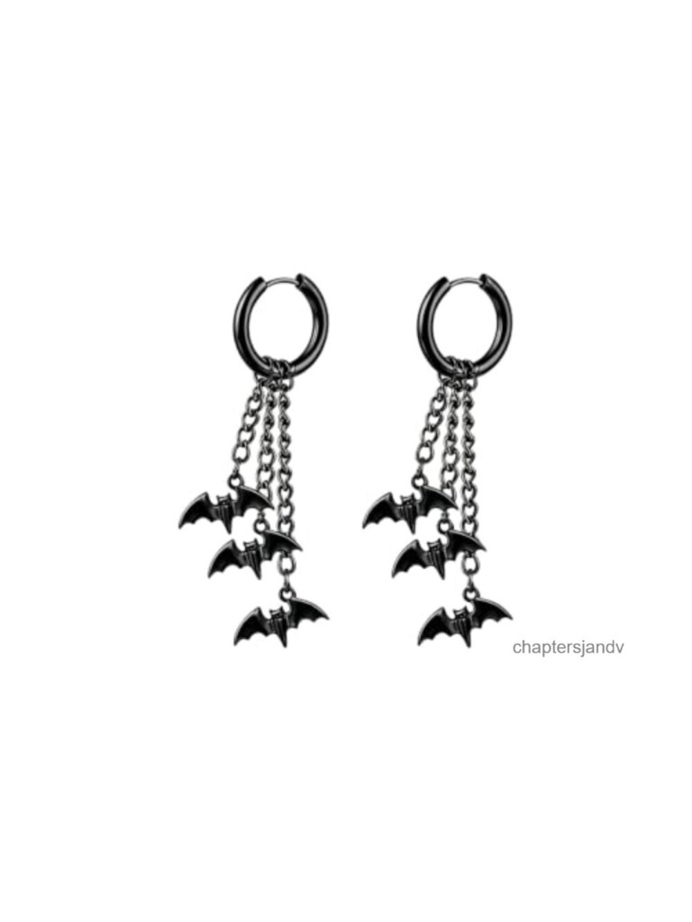 Stainless Steel Bat Tassel Hoop Earrings Gothic Vampire Jewelry